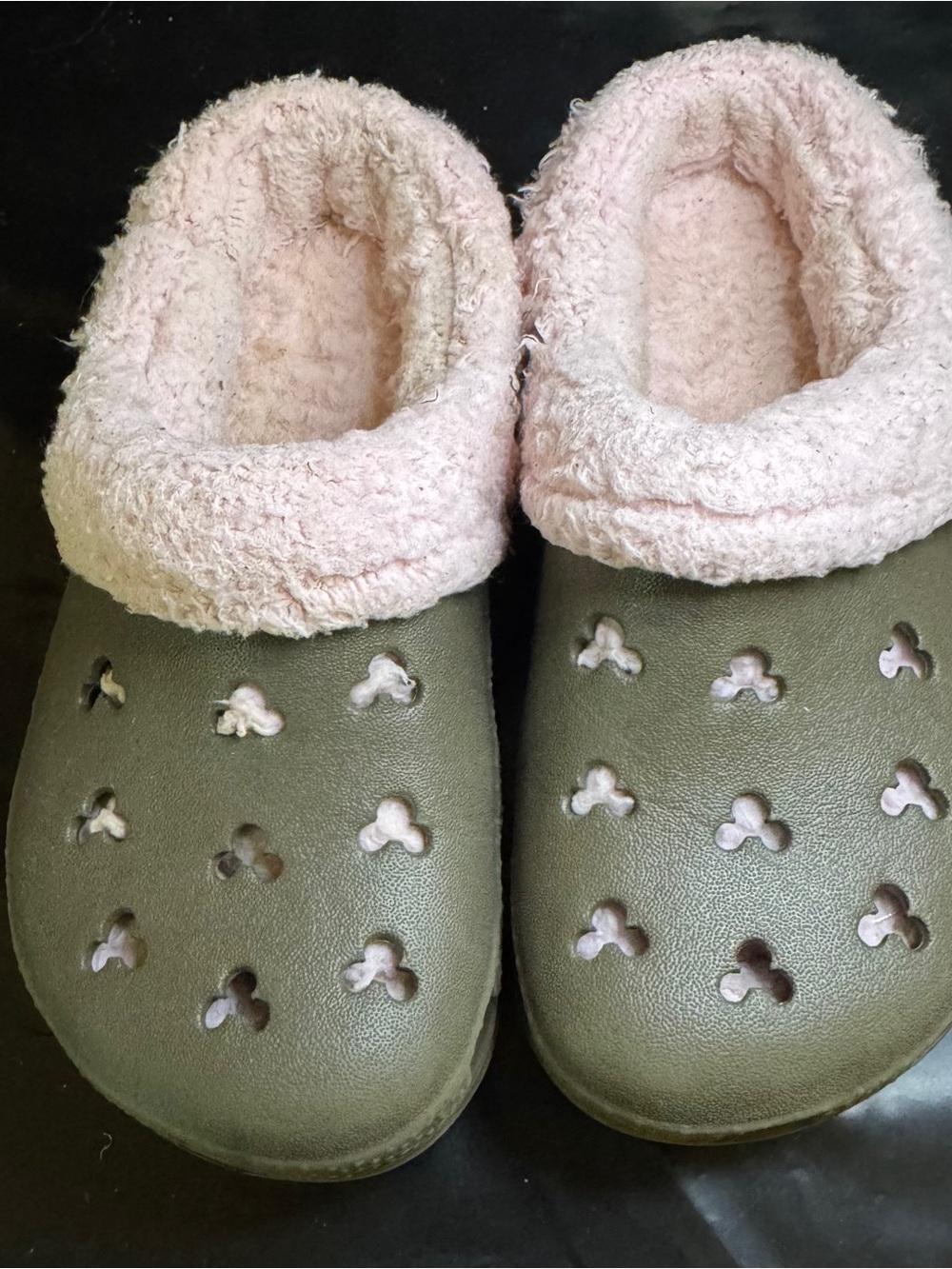 CROCS Mickey Brown and Pink Fuzzy Backing